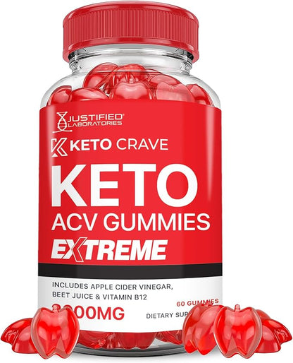 Keto Crave Keto ACV Gummies Extreme 2000MG Keto Crave Keto Gummies Advanced Formula Apple Cider Vinegar with Pomegranate Beet Juice Powder B12 Vegan Non GMO 60 Gummys