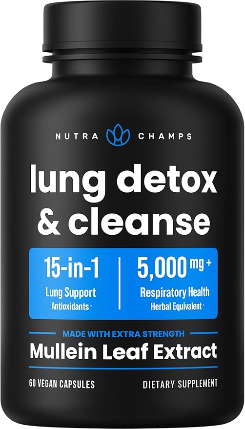Lung Detox & Cleanse | Mullein Leaf Capsules | 15-In-1 Lung Health Formula for Respiratory, Immune & Mucus Support | 10:1 Mullein Leaf Extract (3000mg Equivalent) | Vegan Lung Support Supplement