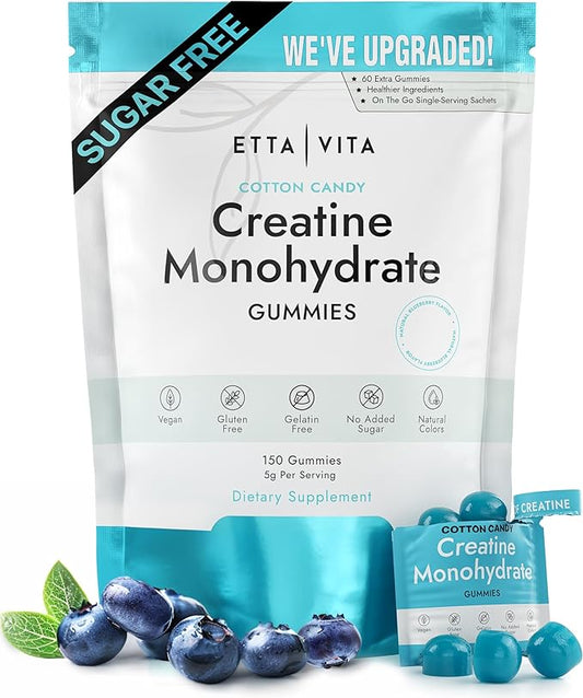 Sugar-Free Creatine Monohydrate Gummies (1g/Gummy) Potent Creatine Gummies for Men & Women, Creatine Supplement for Muscle Support, Cellular Energy, Cognitive Function - Non-GMO, Gluten-Free, Vegan