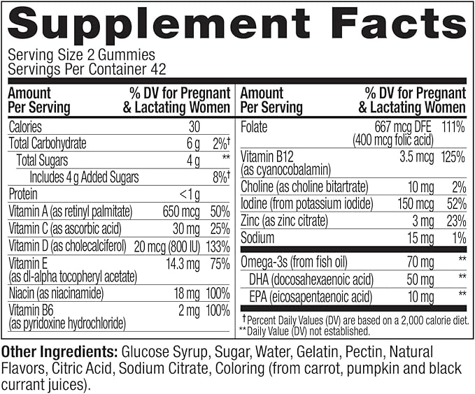 OLLY Essential Prenatal Gummy Multivitamin, Folic Acid, Vitamin D, Omega 3 DHA, Supports Healthy Growth and Brain Development, Citrus Berry - 84 Count