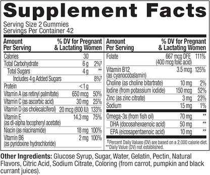 OLLY Essential Prenatal Gummy Multivitamin, Folic Acid, Vitamin D, Omega 3 DHA, Supports Healthy Growth and Brain Development, Citrus Berry - 84 Count
