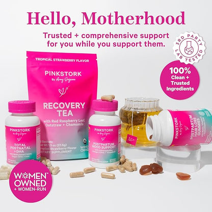 Pink Stork Postpartum Hair Loss Gummies - Biotin with Vitamin E, Pantothenic Acid, B6 & B12 for Beautiful & Strong Hair, Skin, and Nails - Postpartum Essentials for New Moms - 60 Gummy Vitamins