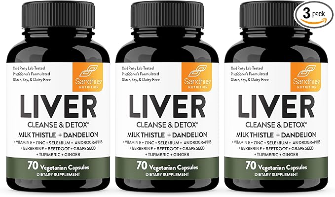 Sandhu's Liver Renew Cleanse Detox, Repair & Support | 70 Capsules (Pack of 3) | Herbal Supplement for Liver Health | Milk Thistle Dandelion Root with 9 Minerals