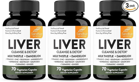 Sandhu's Liver Renew Cleanse Detox, Repair & Support | 70 Capsules (Pack of 3) | Herbal Supplement for Liver Health | Milk Thistle Dandelion Root with 9 Minerals