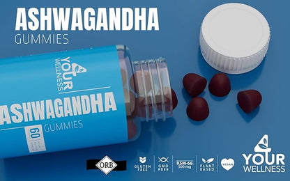 Ashwagandha Gummies Mixed Berry KSM-66, Lion's Mane, Vitamin-D, Non-GMO, Gluten-Free, Gelatin Free & Kosher | for Daily Focus Boost (60 Count (Pack of 1))