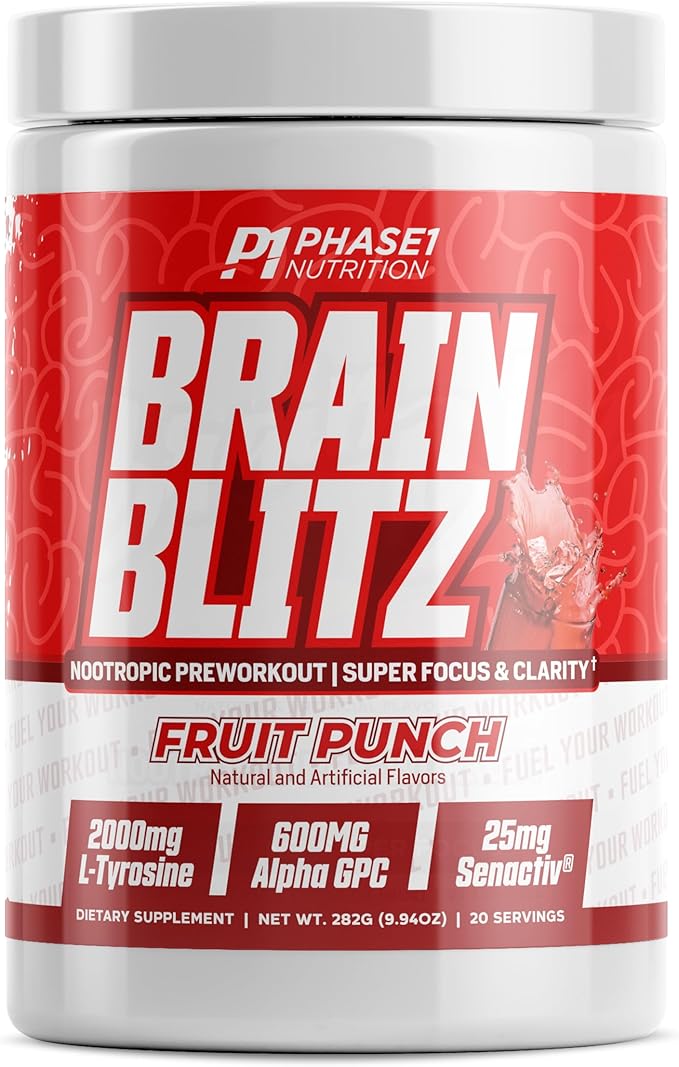 Phase 1 Nutrition Brain Blitz, Fruit Punch - Nootropic Preworkout with Beta Alanine, L-Citrulline & 350 mg Caffeine