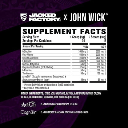Jacked Factory X John Wick - Nitrosurge Wick Pre Workout Supplement - Intense Energy, Battle-Ready Focus, Unstoppable Commitment, and Sheer Will - 30 Servings, Baba Yaga Blue Raz