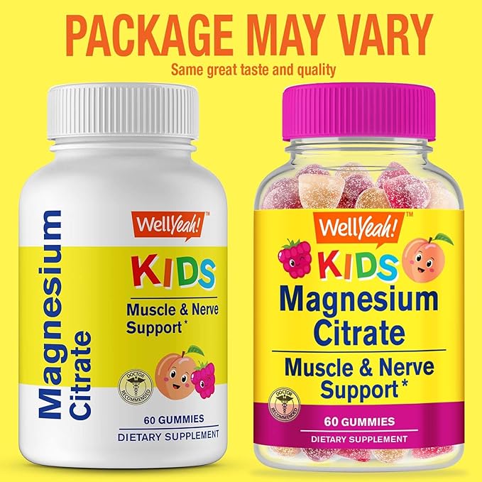 Magnesium Citrate Gummies for Kids - Chewable Stress Relief Supplement for Children - Natural Calm, Mood Support, Non-GMO, Gluten Free - Natural Sourced Flavors - 60 Gummies