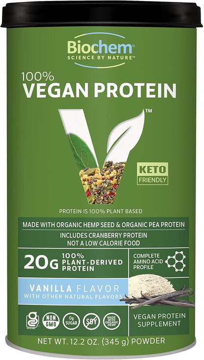 Biochem, Vegan Protein Powder, 20g of Plant-Based Protein to Support Muscles, Vanilla, 12.2 oz