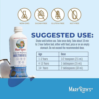 MaryRuth Organics Liquid Nighttime Multimineral Sleep Supplement | Sugar Free | Calm Magnesium Citrate| Calcium Magnesium Zinc | Available in 4 Flavors | Vegan | Gluten Free | 32 Servings