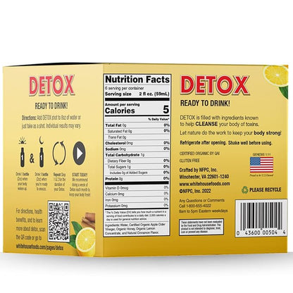 White House Detox Apple Cider Vinegar Shots, Raw Unfiltered, On the Go (Detox, Pack of 24)