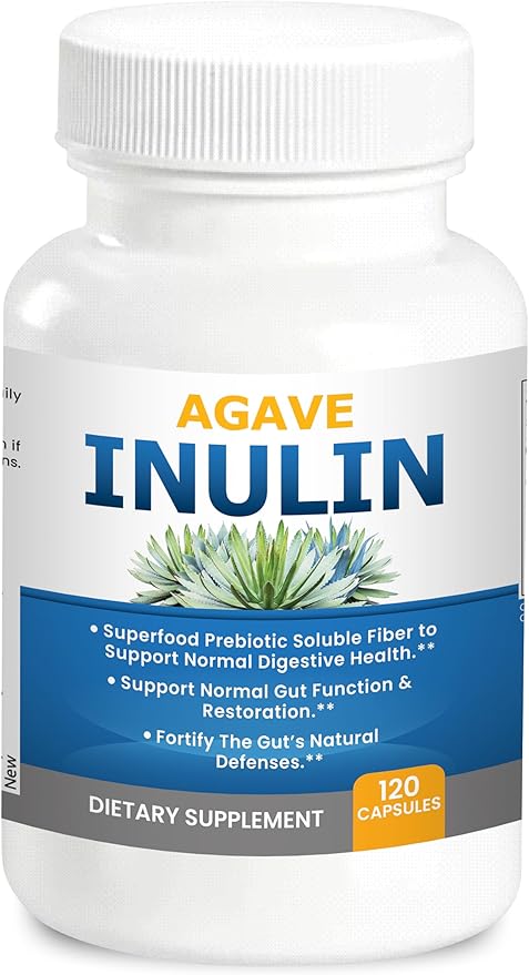 Agave Inulin Capsules Digestive Support Soluble Fiber Prebiotic Agave Inulin 120 Ct.