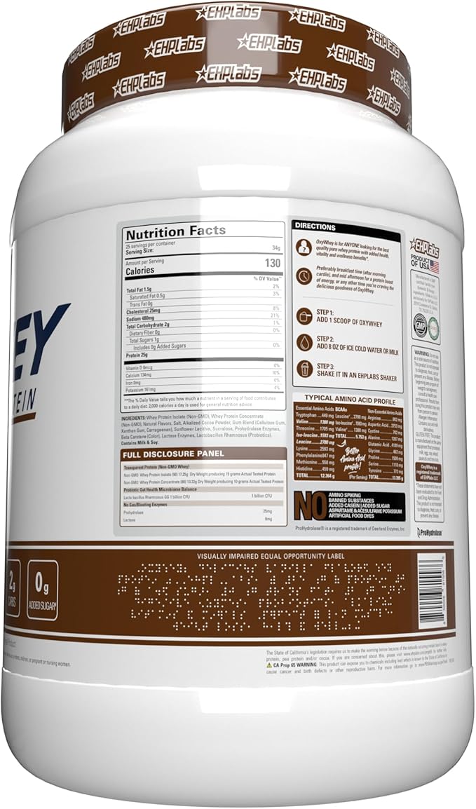 EHP Labs OxyWhey Whey Protein Powder - 25g of Whey Isolate Protein Powder, Meal Replacement Shake, Sugar Free Protein Powder - 25 Serves (Chocolate Caramel)