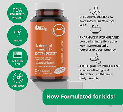 A Dose of Immunity Kids Quercetin with Vitamin C, Zinc, Vitamin D, 100mg Quercetin Bromelain, Echinacea, Lung Immune Support Supplement, Immune Defense, Immunity Booster, 60 Gummy Count (Pack of 1)
