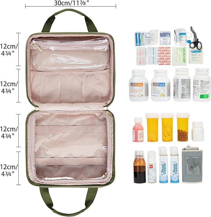 Leudes Travel Pill Bottle Organizer,Medicine Organizer and Storage,Home Medication Bag, Cases,Carrier for Pills,Vitamin,Fish Oil,Supplements for Women and Men (Large, Army Green)