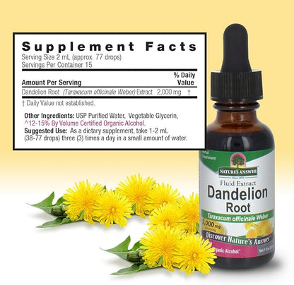 Nature's Answer Dandelion Root with Low Organic Alcohol 2000mg 1oz Extract | Supports Liver Function | Gluten-Free, Kosher, Non-GMO | Single Count