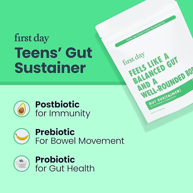FIRST DAY Teens Tribiotic Gummies – Pre+, Post+, Probiotics & More to Support Growth – 60 Day Supply