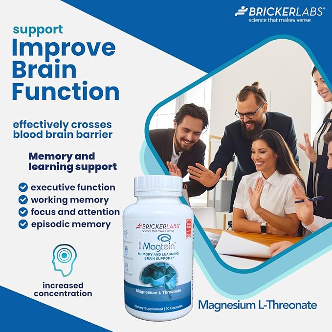 Magtein Magnesium l Threonate, Magnesium Supplement for Memory and Learning Brain Support, Focus Supplement and Brain Health Supplement