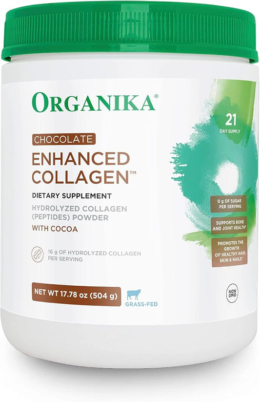 Organika Chocolate Enhanced Collagen - Grass-Fed Collagen with Real Cocoa, Sugar-Free, Type I and III, for Healthy Hair, Skin, Nails, Joints - 17.78 oz