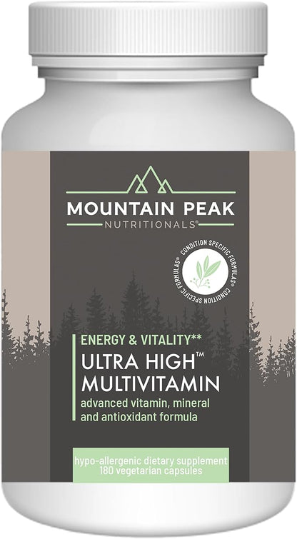 Mountain Peak Nutritionals Ultra High Multivitamin - Helps Support Well Being - Complete w/Vitamin A, Vitamin B12 & Probiotic Formula - Hypoallergenic Dietary Supplement (180 Vegetarian Capsules)