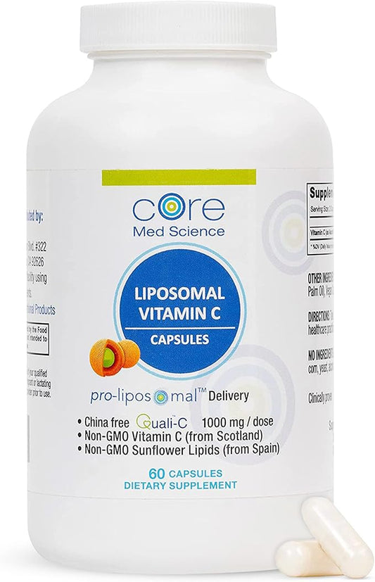 Core Med Science Liposomal Vitamin C 1000mg, 60 Capsules - Non-GMO Natural Liposomal Vitamin C Supplement That Promotes Healthy Skin - Immune System Booster for Adults, Supports Collagen Formation