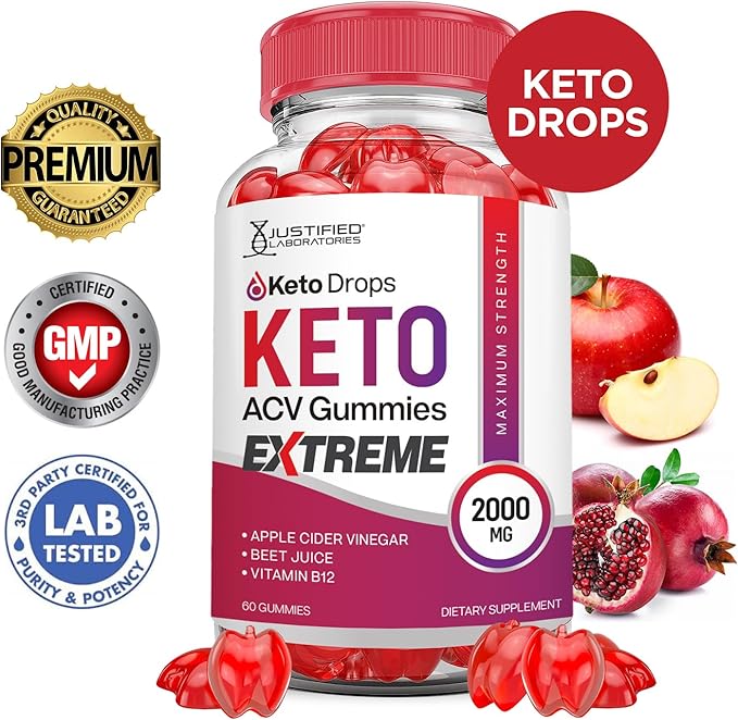 (3 Pack) Keto Drops Keto ACV Gummies Extreme 2000MG Keto Drops Keto Gummies Advanced Formula Apple Cider Vinegar with Pomegranate Beet Juice Powder B12 Vegan Non GMO 180 Gummys