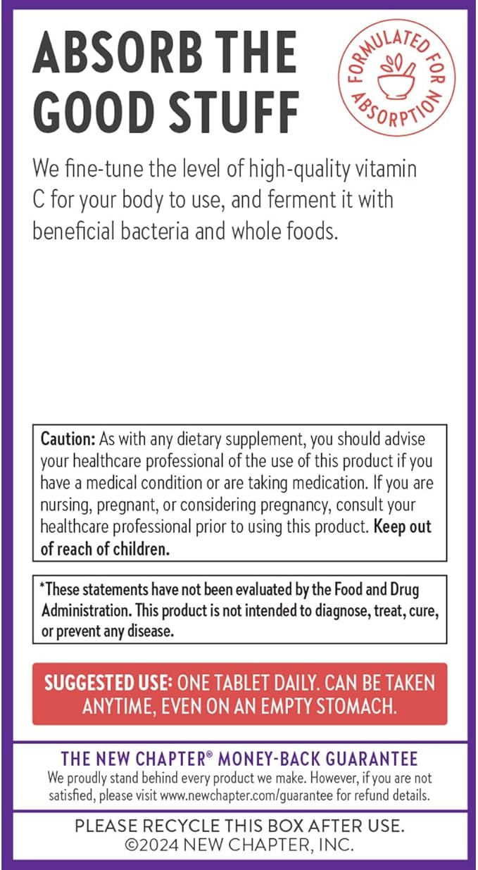 New Chapter® Vitamin C Immune Defense Supplement + Elderberry – Excellent Source of Vitamin C, One Daily Tablet for Healthy Immune Support, Made with Organic Herbs, Non-GMO, Gluten Free, 90 ct