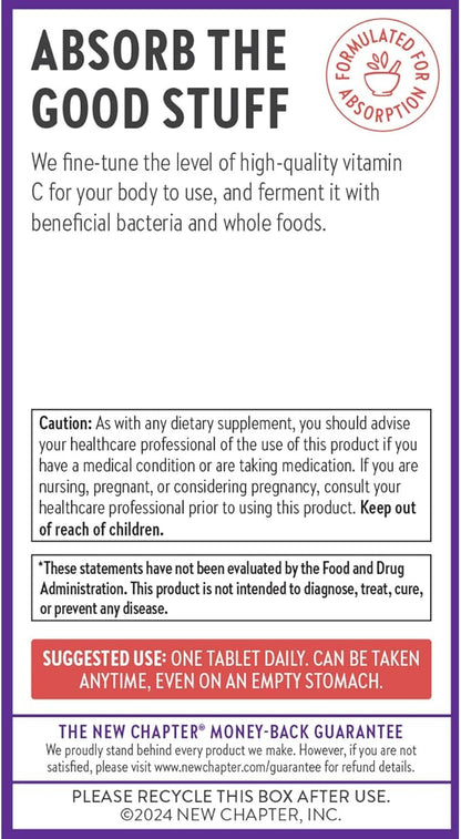 New Chapter® Vitamin C Immune Defense Supplement + Elderberry – Excellent Source of Vitamin C, One Daily Tablet for Healthy Immune Support, Made with Organic Herbs, Non-GMO, Gluten Free, 30 ct