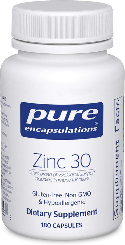 Pure Encapsulations Zinc 30 mg - Supplement for Immune System Support, Growth and Development, and Wound Healing* - with Zinc Picolinate 30 mg - 180 Capsules