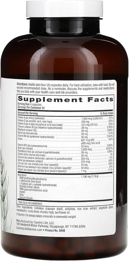 Country Life Maxi-Hair Plus 5000 mcg Biotin, 360 Capsules, Certified Gluten Free, Certified Vegetarian