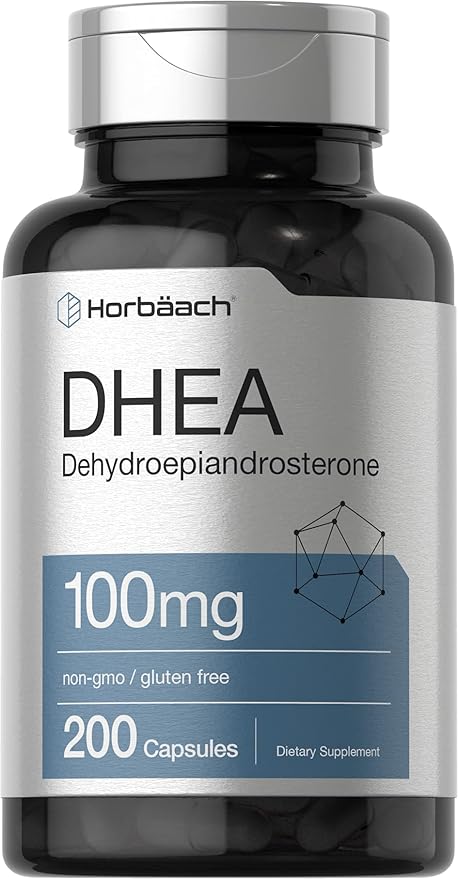 Horbäach DHEA 100mg | 200 Capsules | Supplement for Men and Women | Non-GMO, Gluten Free