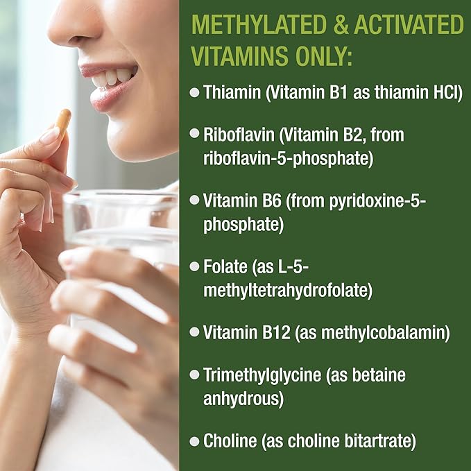 Methylated Multivitamin + Methylated B Complex Supplement. With Trimethylglycine (TMG), L Methylfolate, Methyl B12 + B1 + B2 + B6 Vitamins + Choline. MTHFR Supplement For Women & Men. Vegan Capsules