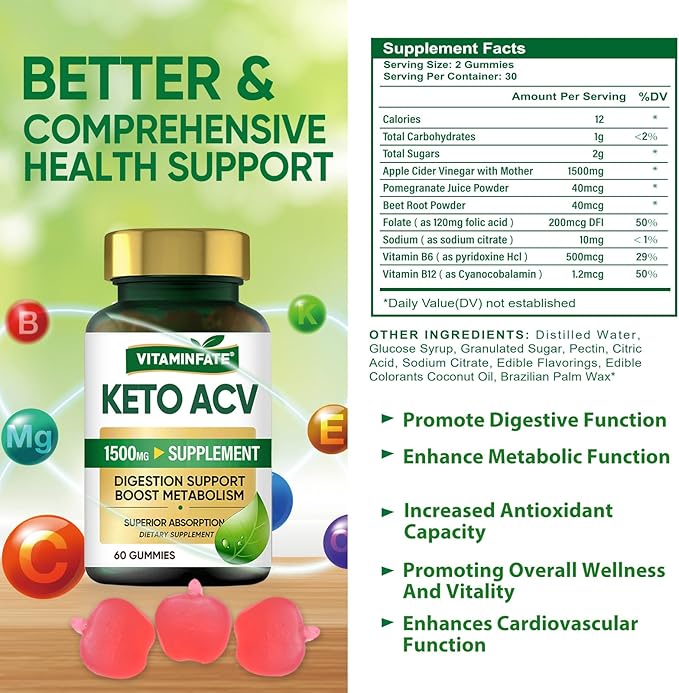 Keto ACV Gummies Advanced 1500 mg - 120 Gummies Keto Apple Cider Vinegar Gummies Supports Metabolism, Energy & Immune Support Balance for Men & Women