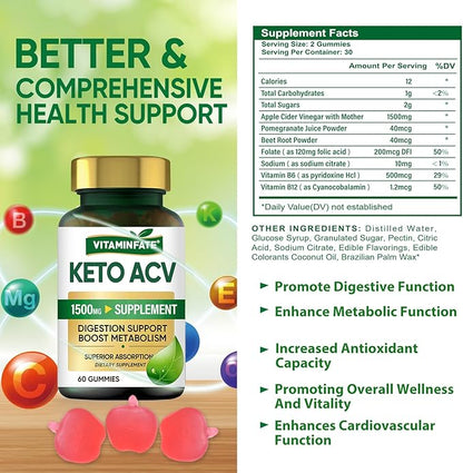 Keto ACV Gummies Advanced 1500 mg - 120 Gummies Keto Apple Cider Vinegar Gummies Supports Metabolism, Energy & Immune Support Balance for Men & Women