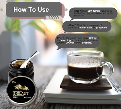 Shilajit Pure Himalayan Organic Shilajit Resin Supplement- Gold+ Grade with 85+ Trace Minerals with 75% Fulvic Acid, Overall Energy & Immune Support, Pure Shilajit for Men & Women, 65g