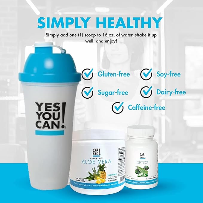 Yes You Can! Detox Kit Bundle - Includes YYC! Capsules, Aloe Vera Drink Mix, and Water Bottle, Body Cleanse Kit, Daily Cleanse and Proper Hydration with Vitamins - (Pineapple)