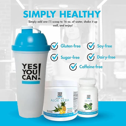 Yes You Can! Detox Kit Bundle - Includes YYC! Capsules, Aloe Vera Drink Mix, and Water Bottle, Body Cleanse Kit, Daily Cleanse and Proper Hydration with Vitamins - (Hibiscus)
