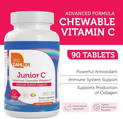 Zahler Junior C Advanced Chewable Vitamin C for Kids - Immune Support Kids Vitamins in Delicious Orange Flavor - Kosher Kids Vitamin C for Immunity - Vitamin C Chewable Antioxidant - (90 Count)