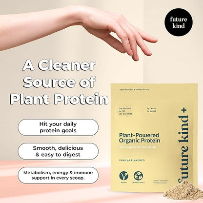 Future Kind Vegan, Vanilla (34srv) - Whey Free Protein Powder for Men and Women Pea Plant Protein for Lean Muscle - Sugar-Free, Soy-Free Non Dairy, w/Iron and Fiber