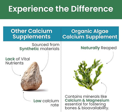 Pure Nutrition Cal D - Plant Based Calcium with Vitamin D3 K2 and Magnesium. Vegan Calcium Supplement with 500mg Elemental Calcium per Serving. Algae Calcium Supplement for Bone Health | 120 Tabs