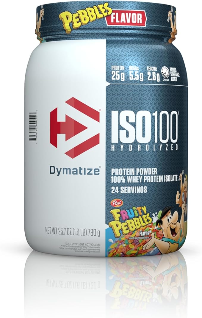 Dymatize ISO100 Hydrolyzed Protein Powder, 100% Whey Isolate Protein, 25g of Protein, 5.5g BCAAs, Gluten Free, Fast Absorbing, Easy Digesting, Fruity Pebbles, 24 Servings
