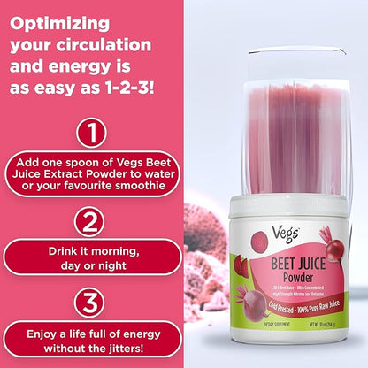 Beet Juice Powder, 20:1 Ultra Concentrated Nitrates, Betanines - Freeze Dried & Cold Pressed Organic Beet Root Juice - Boost Nitric Oxide, Healthy Circulation, Energy - Non-GMO Beet Powder, 10 oz