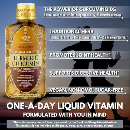 Tropical Oasis Liquid Turmeric Curcumin w/Bioperine - 1650mg Maximum Strength Turmeric Supplement with Black Pepper & Vitamin C - 98% Absorption Rate - 32oz