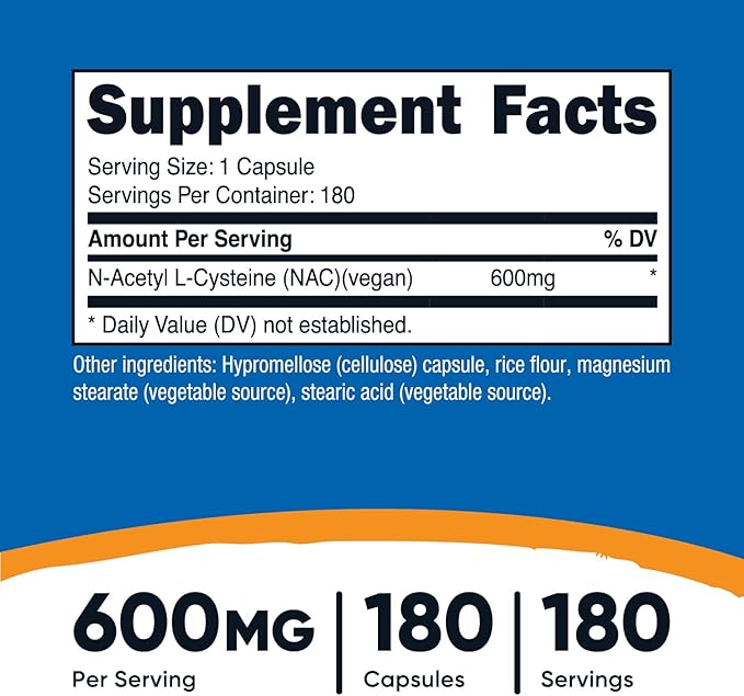Nutricost N-Acetyl L-Cysteine (NAC) 600mg, 180 Capsules - Non-GMO, Gluten Free