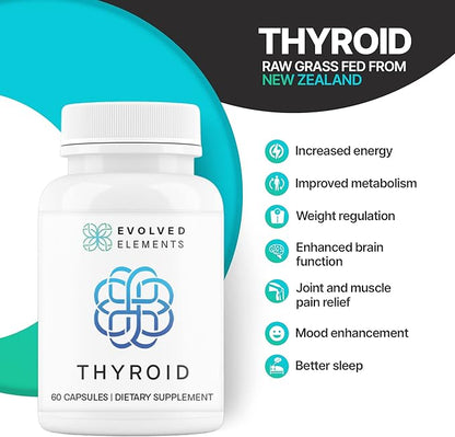 Raw Grass-Fed Desiccated Bovine Thyroid - Thyroid Support for Women - Energy & Metabolism Support - New Zealand Sourced, Non-GMO, 60 Capsules