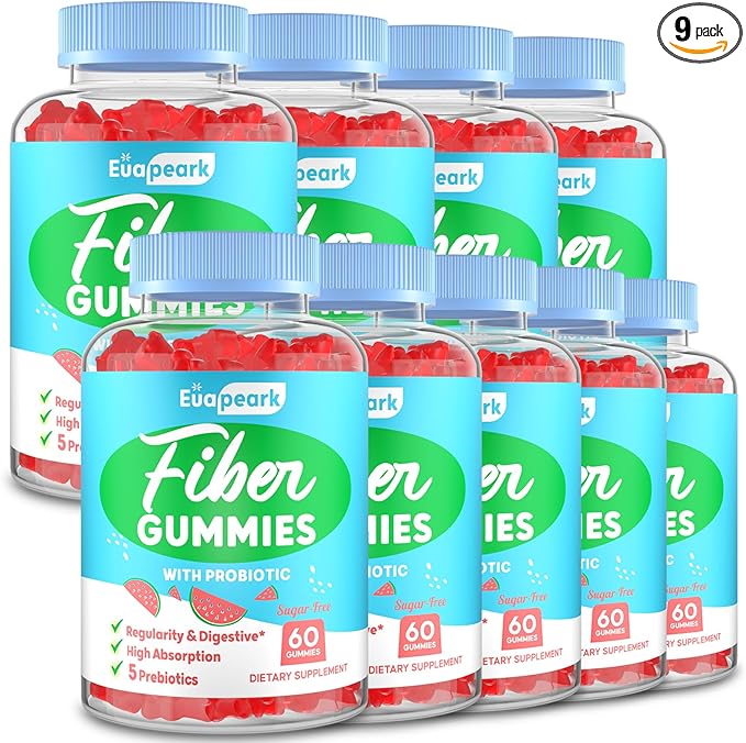 Fiber Gummies for Adults, Fiber Gummies for Women & Men, Fiber Gummies for Regularity, Digestion & Gut Health, 5 Prebiotics Complex, Inulin, Fos, Chicory Root - Fiber 5g, Sugar Free, 9 Packs