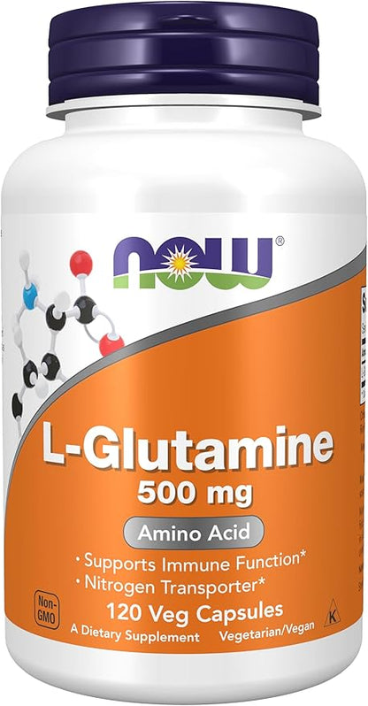 NOW Foods Supplements, L-Glutamine 500 mg, Nitrogen Transporter*, Amino Acid, 120 Veg Capsules
