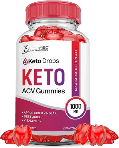 Keto Drops Keto ACV Gummies Advanced Formula 1000MG Keto Drops Keto Gummies Apple Cider Vinegar Formulated with Pomegranate Beet Juice Powder B12 Vegan Non GMO 60 Gummys