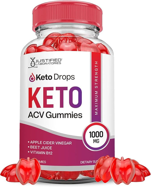 Keto Drops Keto ACV Gummies Advanced Formula 1000MG Keto Drops Keto Gummies Apple Cider Vinegar Formulated with Pomegranate Beet Juice Powder B12 Vegan Non GMO 60 Gummys
