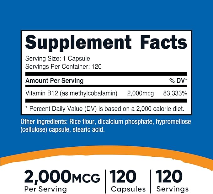 Nutricost Vitamin B12 (Methylcobalamin) 2000mcg, 120 Capsules - Vegetarian Caps, Non-GMO, Gluten Free B12 Supplement